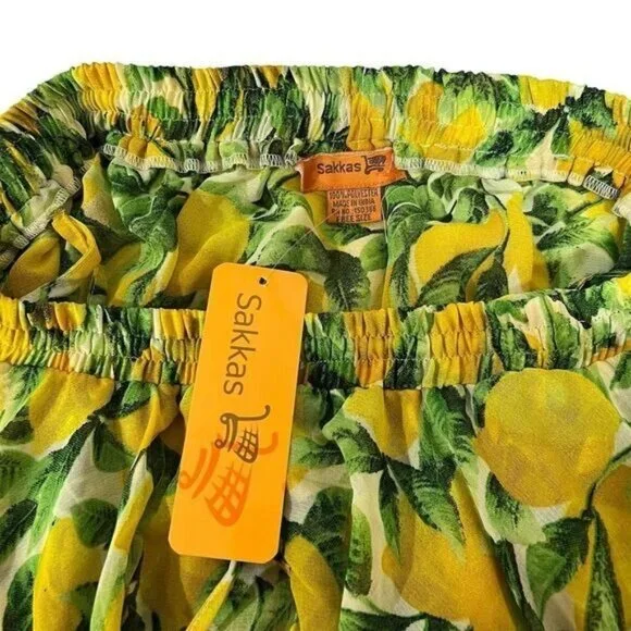 Sakkas Women's Maxi Skirt Lemon Print Tiered Asymmetrical Chiffon One Size Flowy - Picture 4 of 8